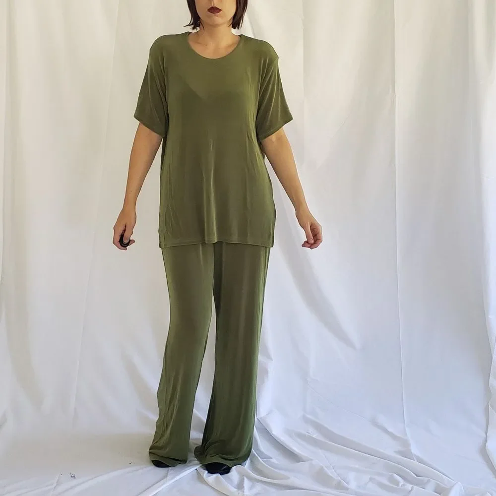 90s Stretchy‎ Lime Green Matching Pants and Top Set